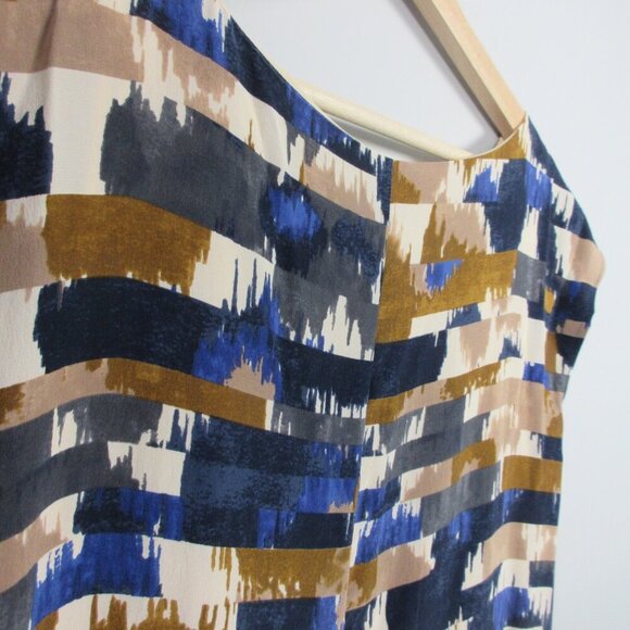 Club Monaco Silk Tunic Top Women S Brown Multi Short Cap Sleeve Boxy Casual 138 - Picture 6 of 10